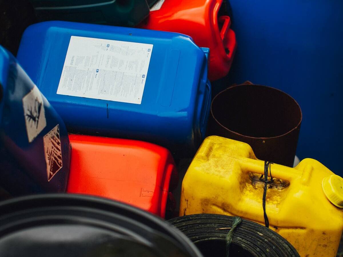 Chemical containers with hazard labels