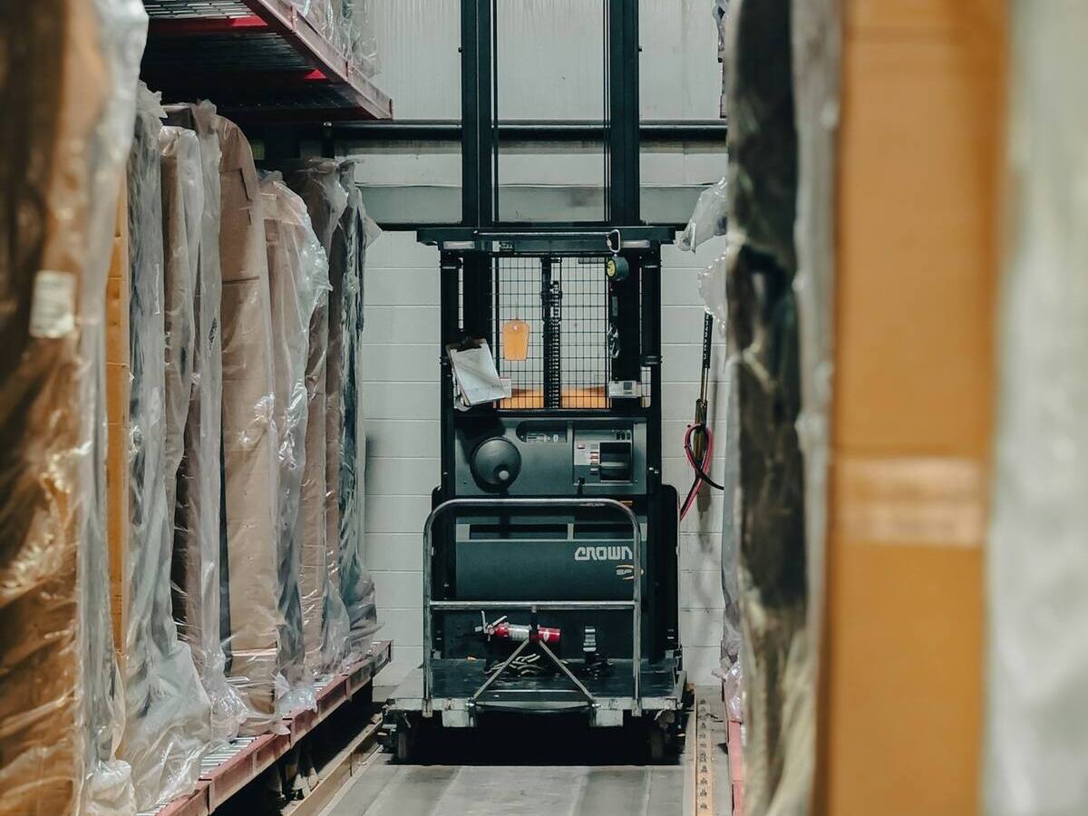 Palletised goods wrapped for shipment