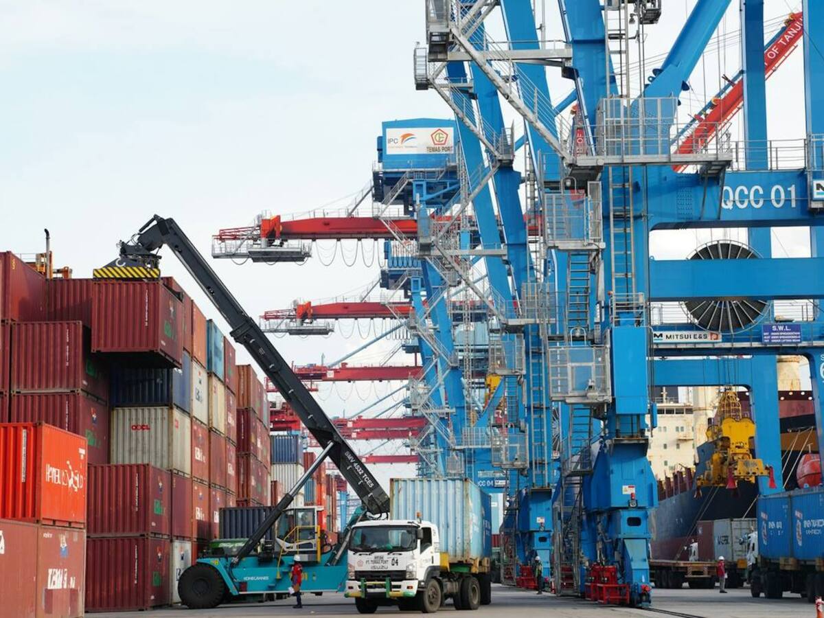 Containers being loaded at a port
