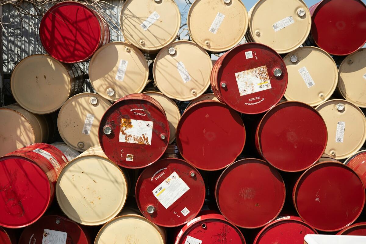 Industrial drums stacked for hazardous cargo shipment