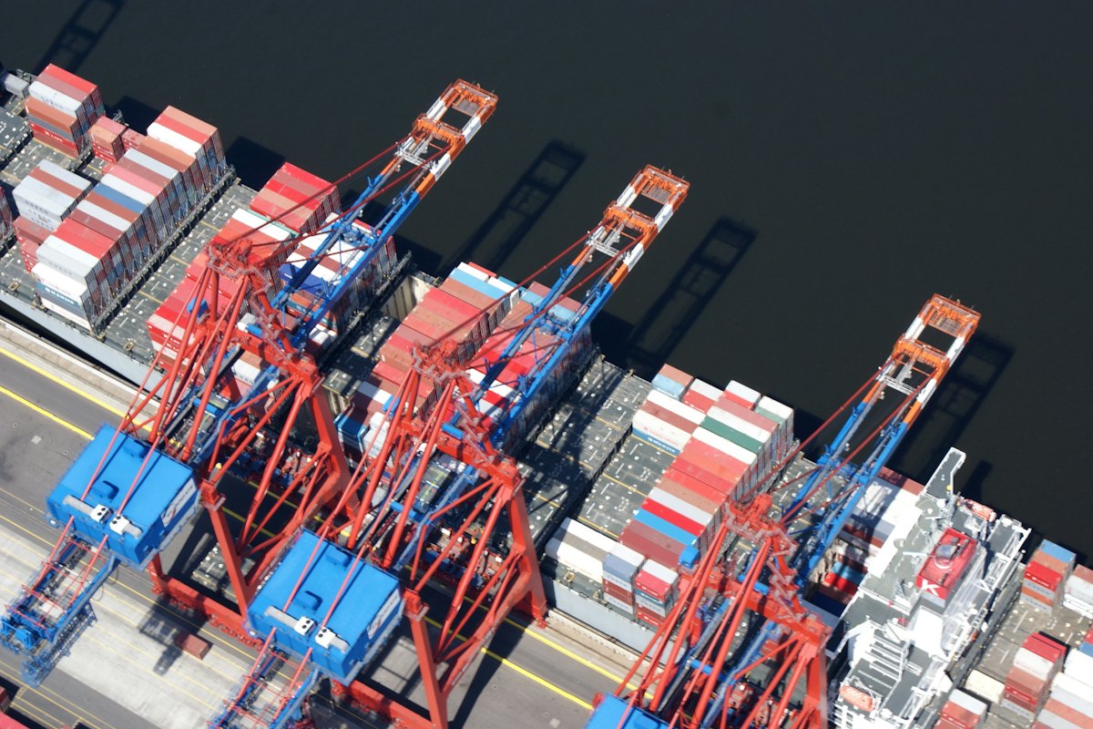 Container ship loading at the dock