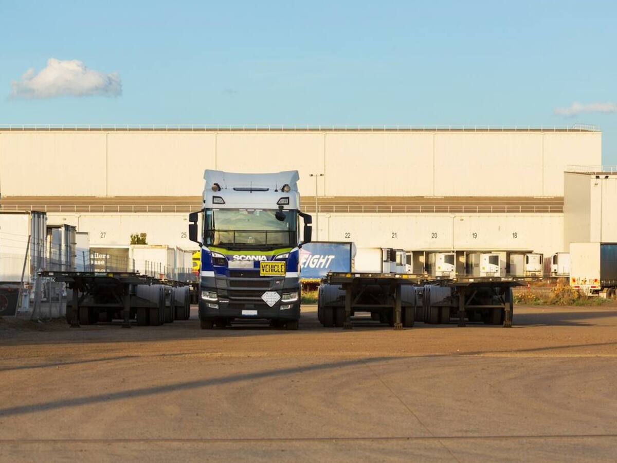 Trucks lined up at a distribution depot